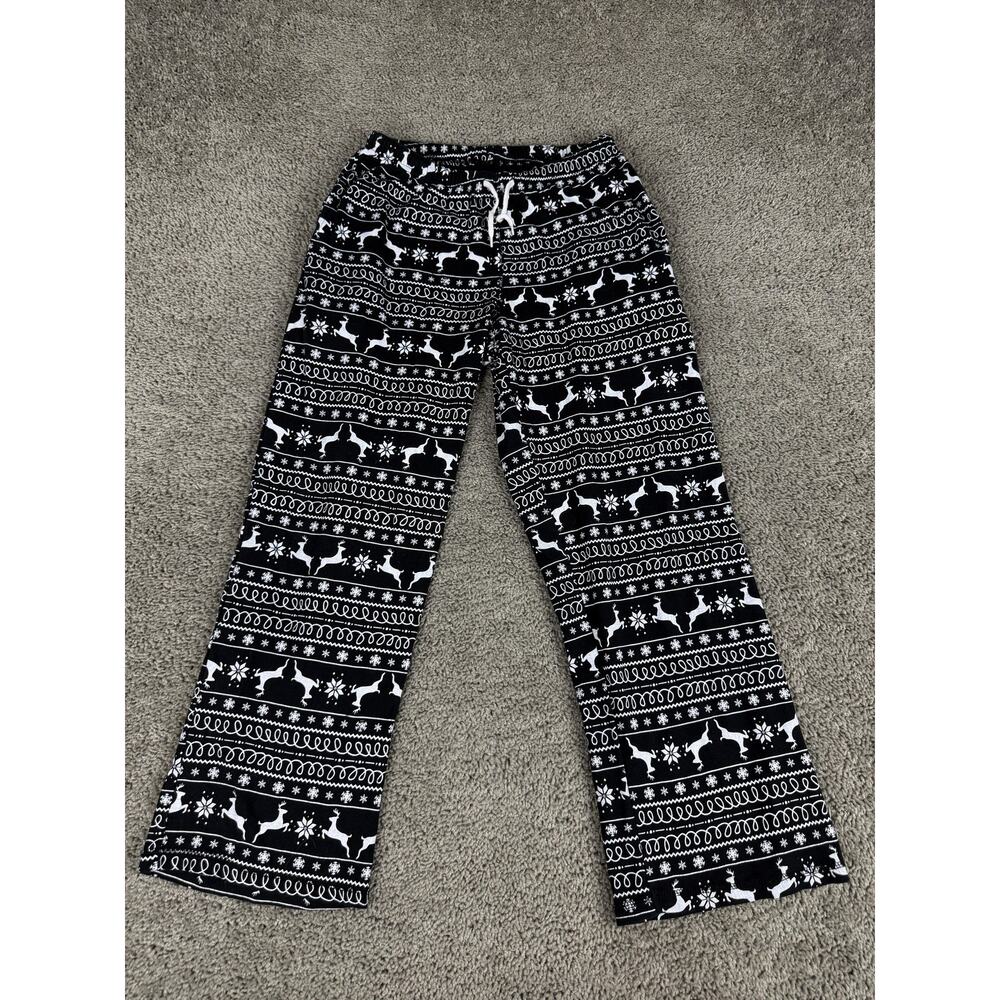 Littlest Prince Pajama Pants Boys Medium Black Christmas Reindeer Snowflake